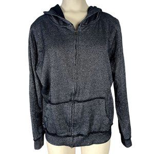 Torrid women's size 0 black and silver metallic zip front hooded jacket, pocket